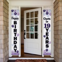 Laskyer Happy 19Th Birthday Decorations 19Th Purple Balloon Birthday Theme Door Hanging Banner Sign Cheers To Nineteen Years Old