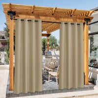 Nicetown 2 Panels Outdoor Curtains For Patio Waterproof Stainless Steel Grommet Indoor Outdoor Vertical Drapes For Front Porch