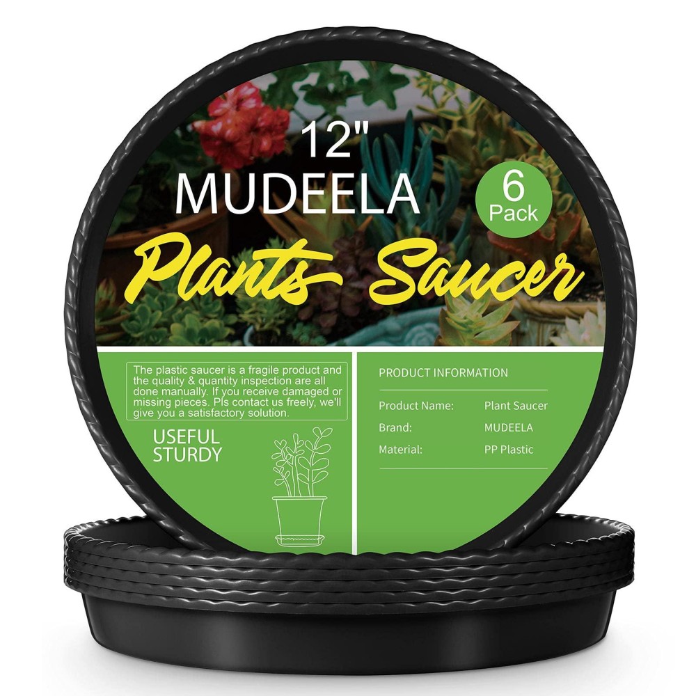 Mudeela 6 Pack Of 12 Inch Plant Saucer Durable Plastic Plant Trays For Indoors Black Plastic Flower Plant Pot Saucer Made Of