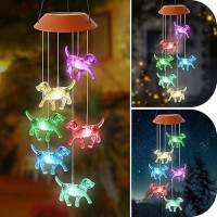 Hisolar Dog Wind Chimes Solar Powered Wind Chime Outdoor Dog Remembrance Gifts Color Changing Solar Mobile Hanging Solar Wind Ch