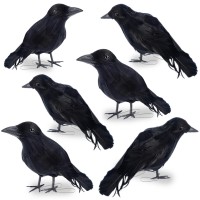 Drdudu Halloween Crow Decorations 6 Pack Lifesize Handmade Realistic Black Feather Birds Prop Fake Ravens D Cor For Outdoor