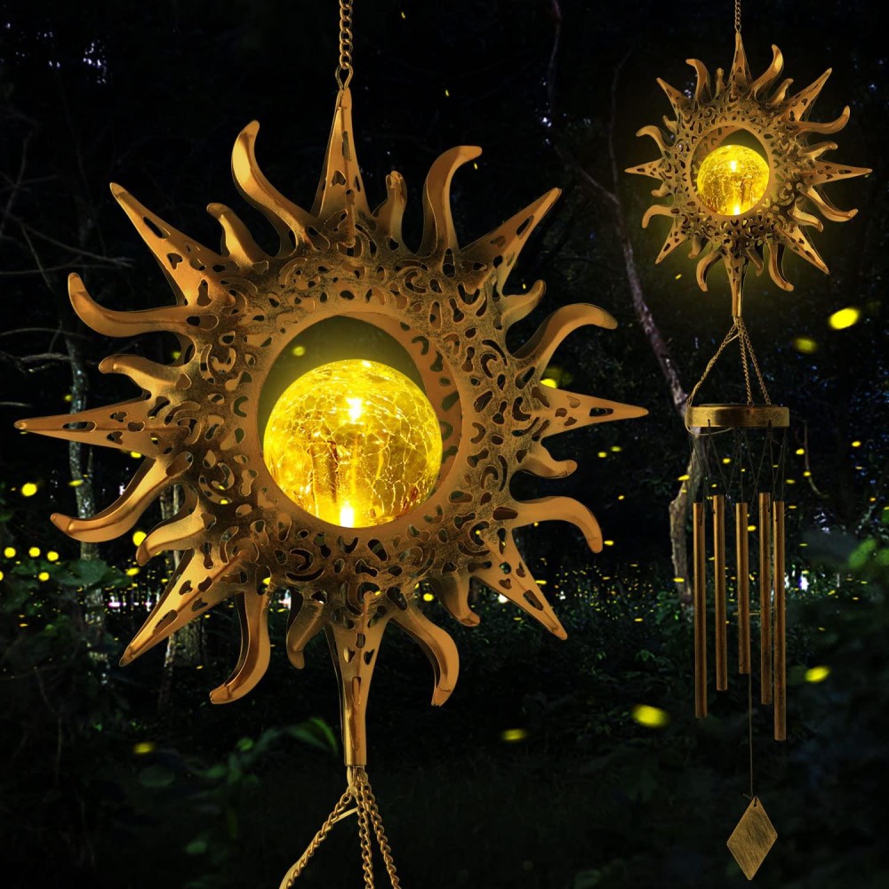 Sun Crackle Glass Ball Wind Chimes Solar Wind Chimes Outdoor Decor Gardening Gifts Birthday Gifts For Mom Gifts For Women Gifts