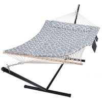 Suncreat Outdoor Double Hammock With Stand Two Person Cotton Rope Hammock With Polyester Pad Circle Pattern