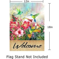 Hummingbird Garden Flag Spring Hibiscus Flower Summer Garden Flags 12X18 Double Sided Welcome Flag Home Outdoor Patio Yard Lawn