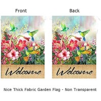 Hummingbird Garden Flag Spring Hibiscus Flower Summer Garden Flags 12X18 Double Sided Welcome Flag Home Outdoor Patio Yard Lawn