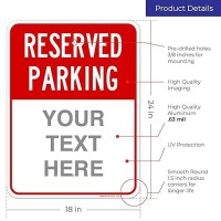 Sigo Signs - Reserved Parking Red Custom Sign  18X24 Inches  Rust Free .063 Aluminum  Fade Resistant  Made In Usa