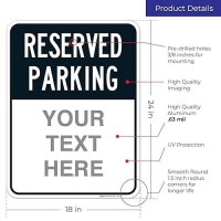 Sigo Signs  Reserved Parking Black Custom Sign  18X24 Inches  Rust Free .063 Aluminum  Fade Resistant  Made In Usa