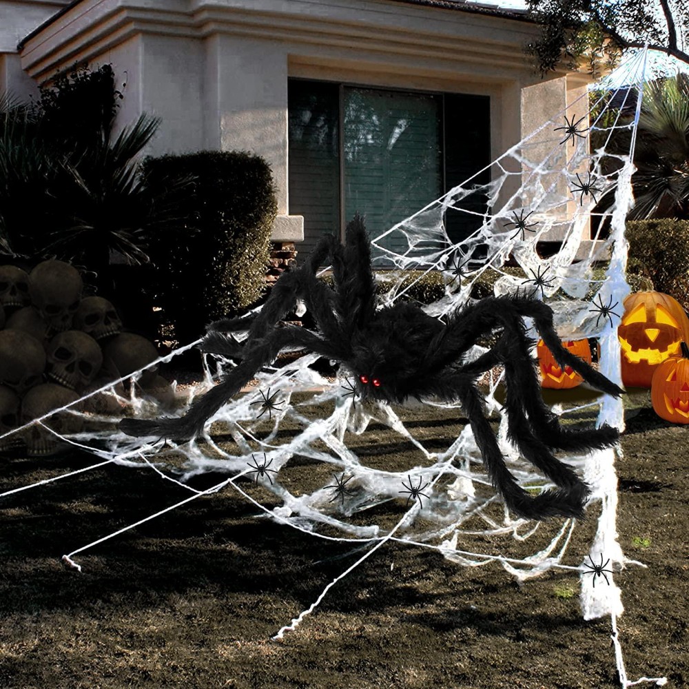 Halloween Decorations Outdoor 295 Halloween Spider Web Decor 59 Scary Giant Spider 100 Small Fake Spiders 40G Stretch Cobweb