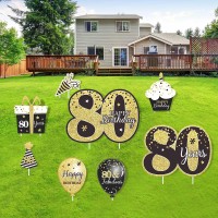 Happy 80Th Birthday Party Yard Sign Set Of 8 Black Gold 80 Birthday Yard Signs With Stakes And Outdoor Lawn Decorations