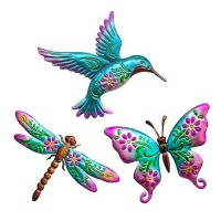 Waiu Hummingbird Butterfly Dragonfly Metal Wall Art Decor Wall Sculpture Decoration Hanging For Home Living Room Bedroom Garden