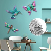 Waiu Hummingbird Butterfly Dragonfly Metal Wall Art Decor Wall Sculpture Decoration Hanging For Home Living Room Bedroom Garden