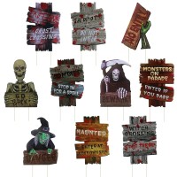 Halloween Decorations Outdoor Scary Zombie Vampire Graves Lawn Decorations Beware Warning Yard Sign With Stakes Props Outdoor D