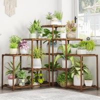 Bamworld Plant Stand Indoor Outdoor Corner Shelf 11 Potted Large Holder For Multiple Plants Wooden Tall Stands Combo Table Rack