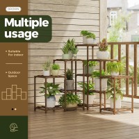 Bamworld Plant Stand Indoor Outdoor Corner Shelf 11 Potted Large Holder For Multiple Plants Wooden Tall Stands Combo Table Rack