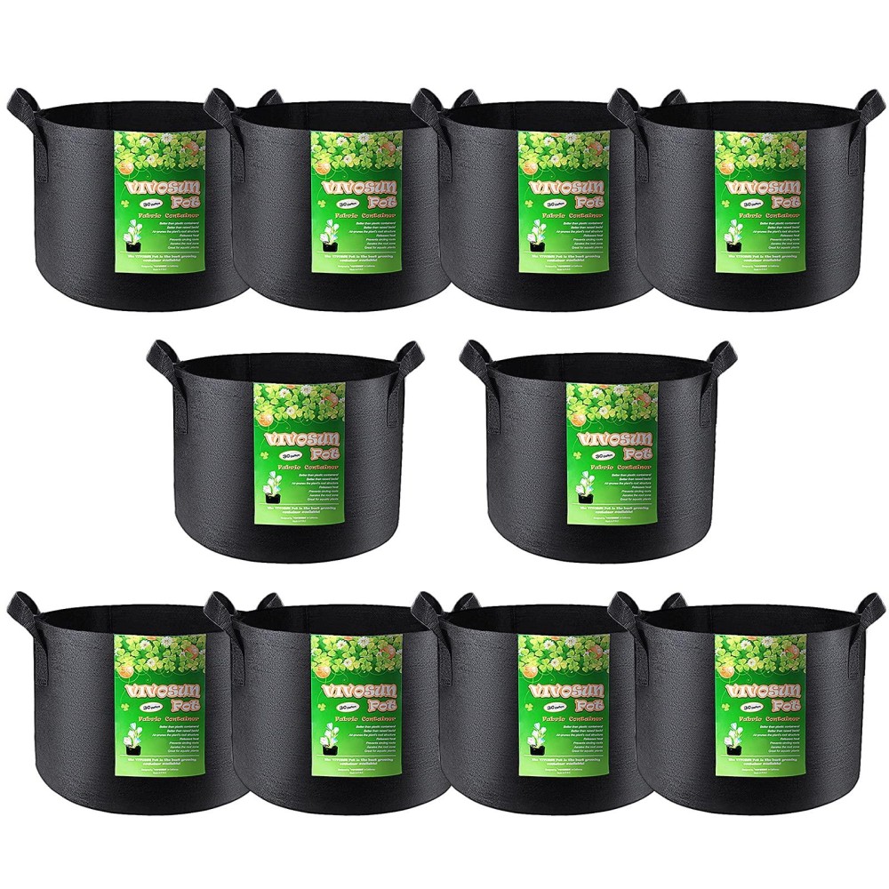 Vivosun 10Pack 30 Gallon Grow Bags Reinforced Planter Fabric Pots For Gardening Black