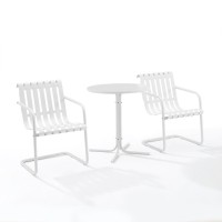 Gracie 3Pc Outdoor Metal Bistro Set White Satin Bistro Table 2 Armchairs