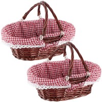 Mahiong 2 Pcs Brown Wicker Woven Gift Easter Basket Hand Woven Empty Willow Woven Basket With Double Folding Handles And Washab