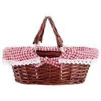 Mahiong 2 Pcs Brown Wicker Woven Gift Easter Basket Hand Woven Empty Willow Woven Basket With Double Folding Handles And Washab