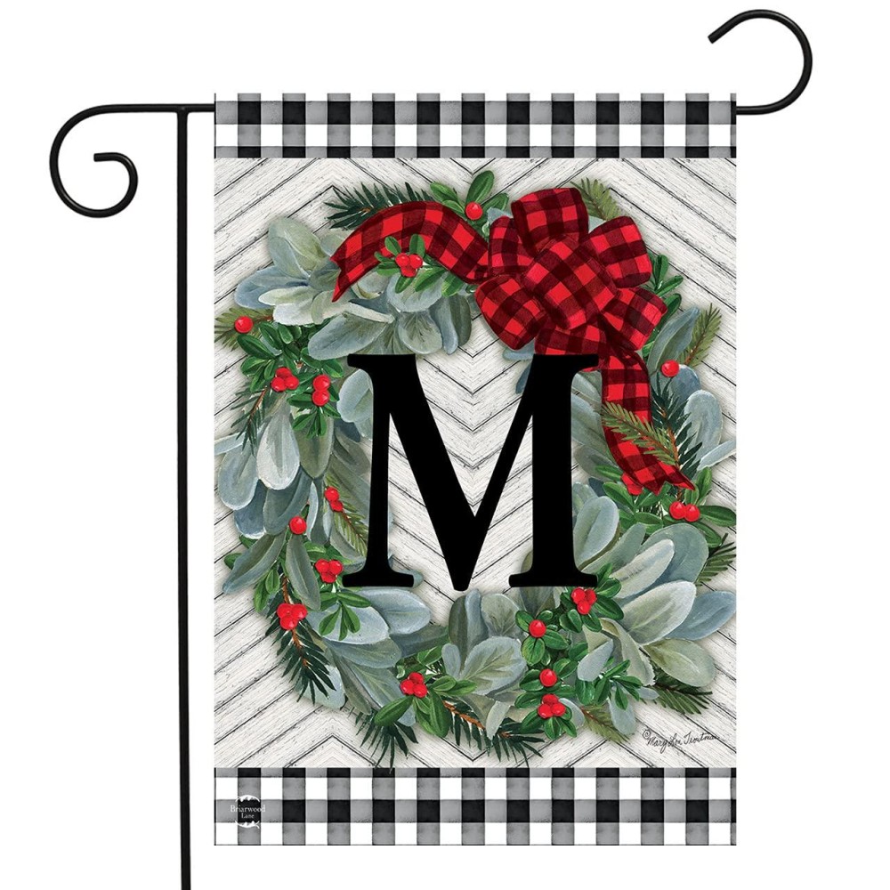 Winter Wreath Monogram Letter M Garden Flag 18 X 125 Briarwood Lane