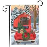 Winter Puppy Pickup Garden Flag Christmas Plaid 125 X 18 Briarwood Lane