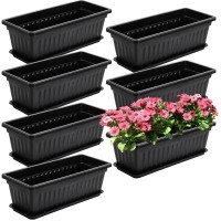 Fasmov 7 Pack 17 Inches Flower Window Box Plastic Vegetable Planters With Trays Vegetables Growing Container Garden Flower Plant