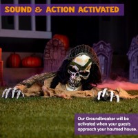 Joyin Halloween Decoration Animated Zombie Groundbreaker  Light-Up Skeleton Zombie Groundbreaker Prop With Creepy Sound For Halloween Outdoor  Lawn  Yard  Patio Decoration  Haunted House Decoration