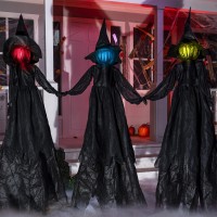 Joyin 3 Pack 48 Halloween Witch Decorations Outdoor Yard Stakes Multicolored Light Up Witch Halloween With Sound Activation