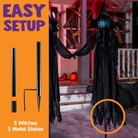 Joyin 3 Pack 48 Halloween Witch Decorations Outdoor Yard Stakes Multicolored Light Up Witch Halloween With Sound Activation