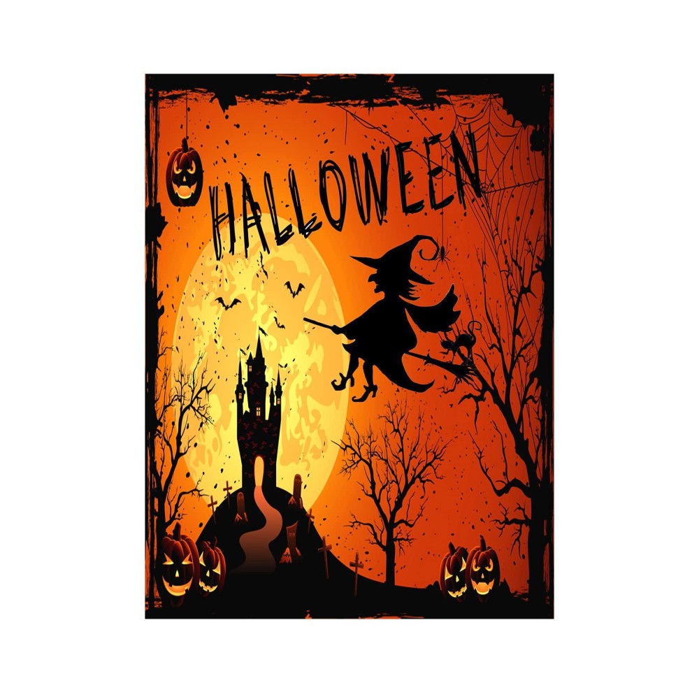 Wamika Happy Halloween Fall Pumpkin Witch Garden Flag Spooky Castle Bats Double Sided Flags 12 X 18 Ghost Halloween Decorati