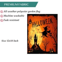 Wamika Happy Halloween Fall Pumpkin Witch Garden Flag Spooky Castle Bats Double Sided Flags 12 X 18 Ghost Halloween Decorati