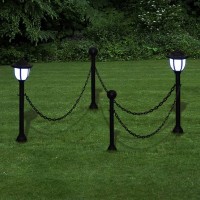 vidaXL Chain Fence with Solar Lights Two LED Lamps Two Poles Outdoor Patio Balcony Terrace Path Floating Spot Ball Pool Light Fi