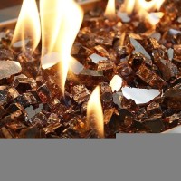 Grisun 20 Lbs Copper Fire Glass For Fire Pit 12 Inch High Luster Reflective Fire Pit Glass For Natural Or Propane Fireplace F