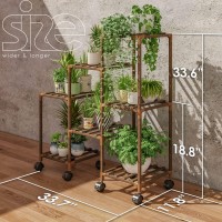 Bamworld Plant Stand With Wheels For Indoor Plants Wood Outdoor Tiered Plant Shelf 3 Tire 7 Potted Ladder Plant Holder Table Pla