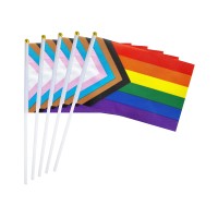 50 Pack Progress Rainbow Pride Flag Small Mini Flag Hand Held Flag Stick Flag Usa American Rainbow Flag Progress Party Decoratio