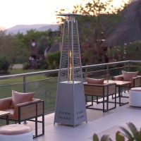 Patio Outdoor Heating-Silver Stainless Steel Pyramid 42 000 Btu Propane Heater With Wheels For Commercial & Residential Use