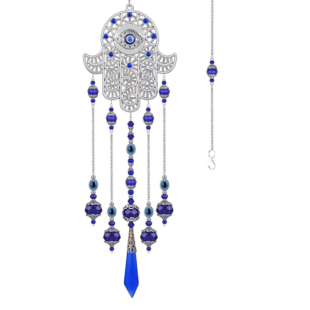 Crystal Prism Suncatcher Ornament With Hamsa Fatima Hand Protection Charm Turkish Greek Blue Evil Eye Sapphire Crystals Beads Fo