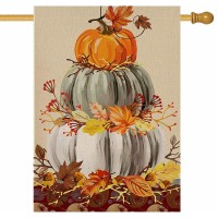 Covido Home Decorative Fall Pumpkin Patch Large House Flag Maple Leaf Garden Yard Outside White Pumpkin Welcome Decor Thanksgi