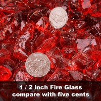 Grisun Red Fire Glass For Fire Pit 12 Inch 10 Pounds High Luster Reflective Tempered Glass Rocks For Natural Or Propane Firepl