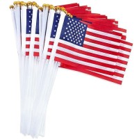 Small American Flags On Stick 5 X 8 Inch 50Pcs Handheld Us Flag With Polyester Stick Mini Usa Flag For 4Th Of July Decorations