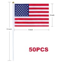 Small American Flags On Stick 5 X 8 Inch 50Pcs Handheld Us Flag With Polyester Stick Mini Usa Flag For 4Th Of July Decorations