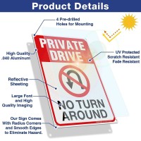 Private Drive Sign No Turn Around Sign Driveway Signs No Turnaround 14X10 In Reflective Rustproof Aluminum Weatherfade Res