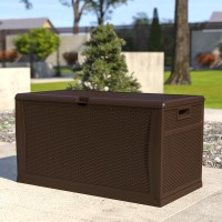 120 Gallon Plastic Deck Box Outdoor Waterproof Storage Box for Patio Cushions Garden Tools and Pool Toys Brown