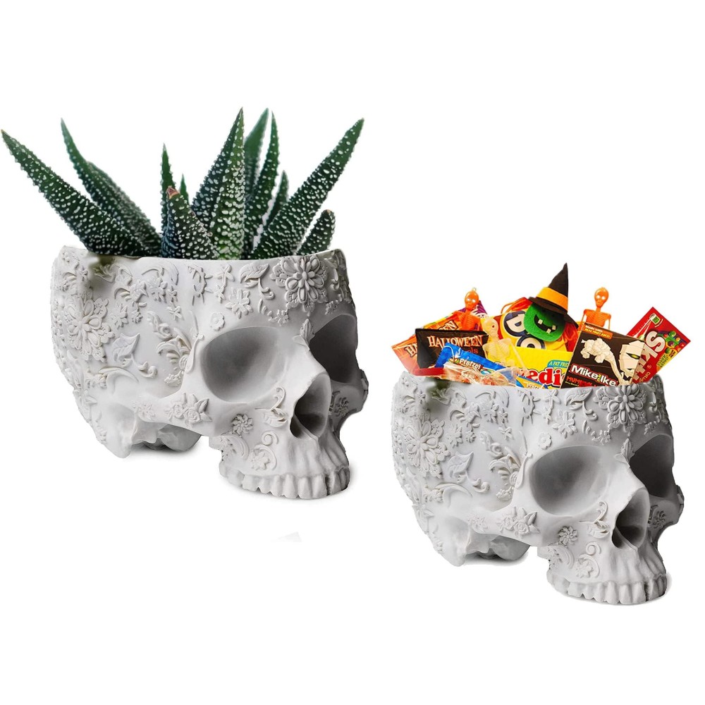 Halloween Skull Candy Dish Trick Or Treat Bowl Plant Planter Pot 6 Deep Polyresin Skulls Pot For Succulents Indoor Plants