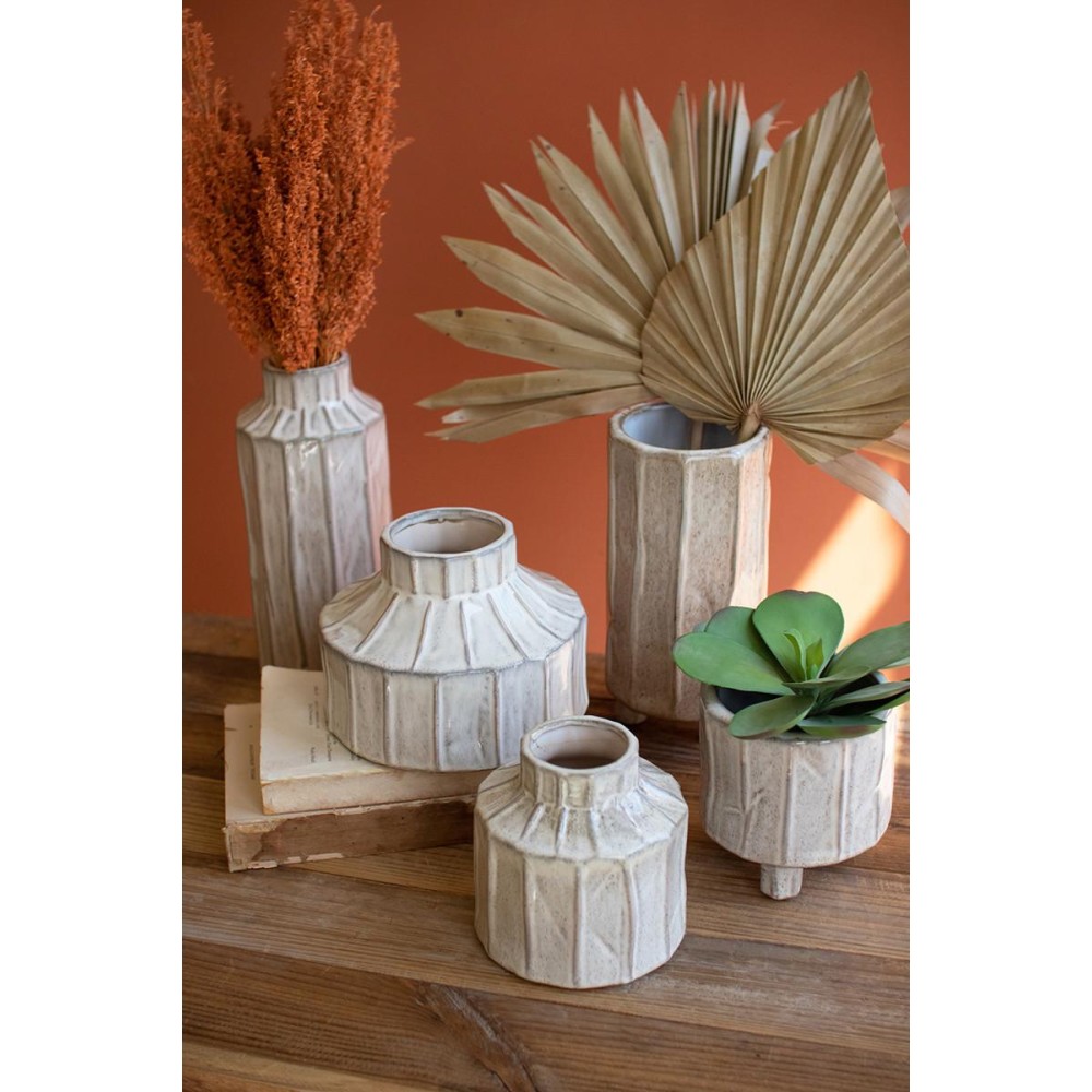 SET OF FIVE WHITE CERAMIC PLANTERS