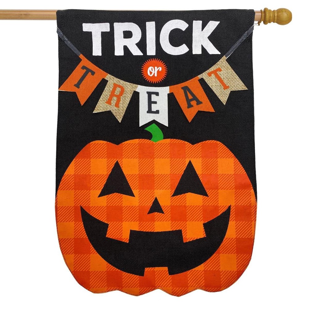 Briarwood Lane Trick Or Treat Pumpkin Burlap Halloween House Flag 28 X 40