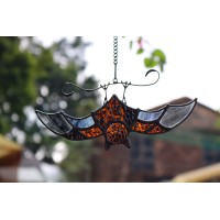 Boxcasa Bat Stained Glass Window Hangings Bat Suncatcher Halloween Decoration Bat Decor Hanging For Home Office Kitchen Livin