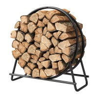 Mr Ironstone 30 Inch Round Tubular Steel Firewood Rack Rust Resistant Black Powder Coated Ideal For Indoor Or Outdoor Firepla