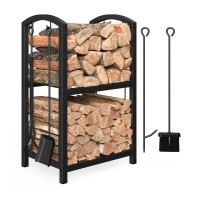 Mr Ironstone Firewood Rack With Fireplace Tools Set Fireplace Tool Rack For Indoor Outdoor Fire Log Holder Wrought Iron Large W