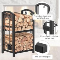 Mr Ironstone Firewood Rack With Fireplace Tools Set Fireplace Tool Rack For Indoor Outdoor Fire Log Holder Wrought Iron Large W