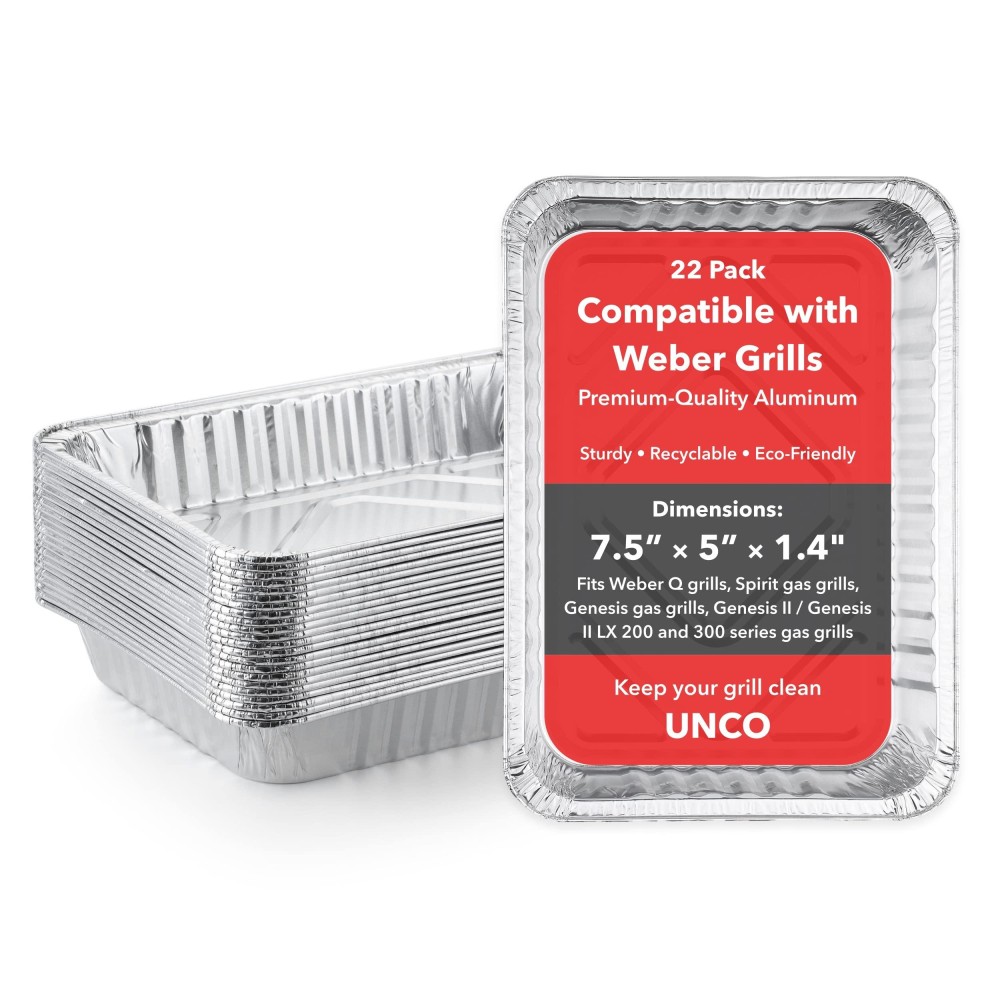 Unco Aluminum Drip Pans 75 X 5 22Pcs Compatible With Weber Grills Bbq Drip Pans Grill Pans Aluminum Disposable Aluminum